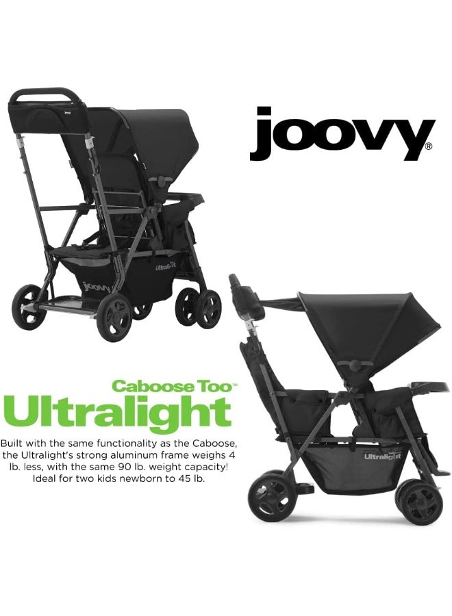 Joovy Caboose Too Ultralight Graphite Stroller, Stand On Tandem, Double Stroller, Black - Image 3