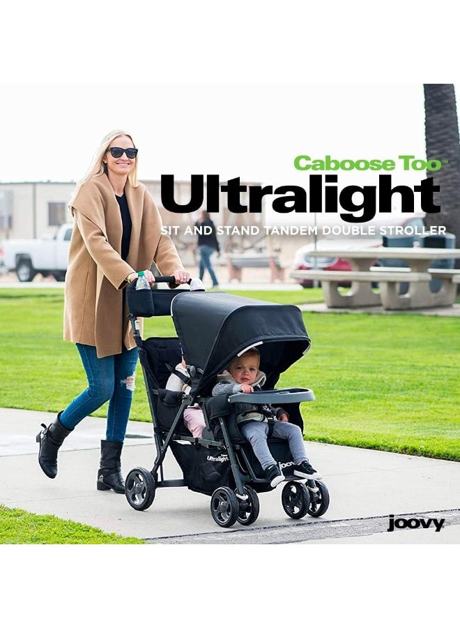 Joovy Caboose Too Ultralight Graphite Stroller, Stand On Tandem, Double Stroller, Black - Image 2