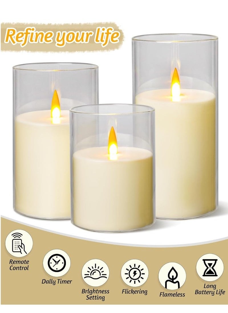JAJEEK - Flameless LED Candles with Remote Control & Timer – Set of 3 Acrylic Battery-Powered Pillar Candles with 3D Wick for Home Décor – Ivory - Image 1