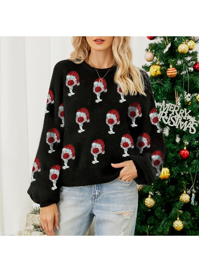 NIBEMINENT Winter Women's Christmas Sweater Full Puff Sleeve O Neck Casual Loose Knitwear Warm Soft Cute Print Pullover Xmas Jumpers - Image 1
