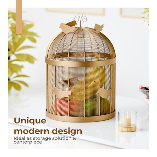 Lifelong Multipurpose Organizer for Fruits, Snacks & Dry |Golden Covered Fruit Basket with Lid | Premium Metal Storage Basket with Bird Design for Dining Table, Kitchen & Home Décor,Stylish Organizer - Image 3