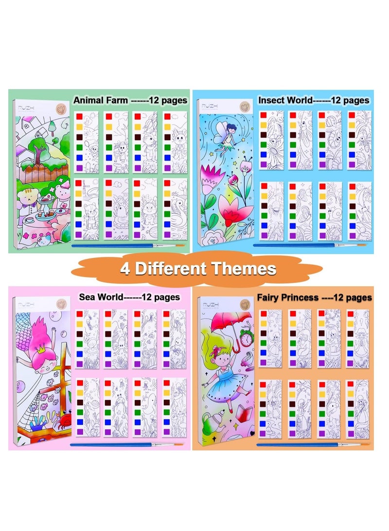GUDOO 4 حزم من مجموعات الطلاء بالألوان المائية للأطفال، مجموعة طلاء مائية محمولة للسفر مع الألوان والفرش، فنون وحرف يدوية للبنات والأولاد، كتب طلاء بالألوان المائية للأطفال للتلوين بالألوان المائية للأطفال - Image 3