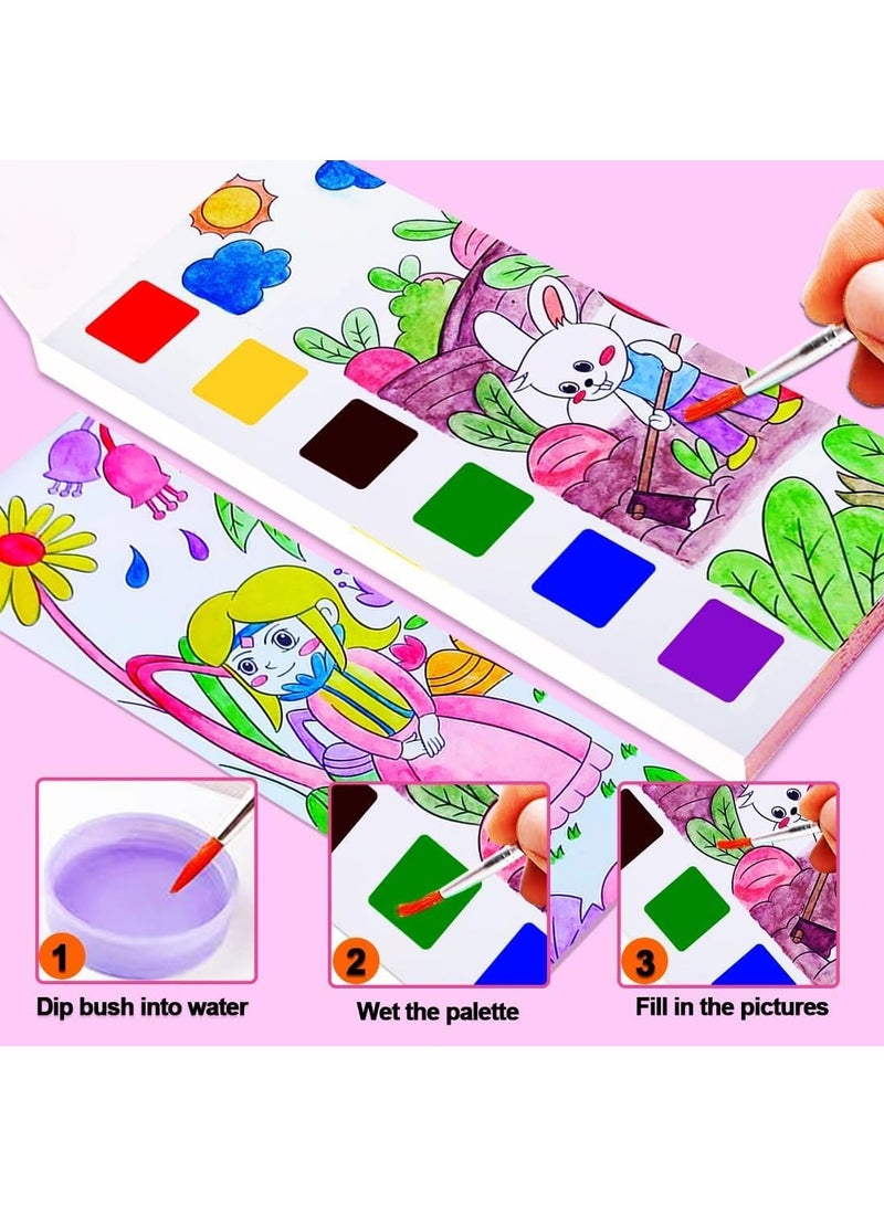 GUDOO 4 حزم من مجموعات الطلاء بالألوان المائية للأطفال، مجموعة طلاء مائية محمولة للسفر مع الألوان والفرش، فنون وحرف يدوية للبنات والأولاد، كتب طلاء بالألوان المائية للأطفال للتلوين بالألوان المائية للأطفال - Image 2