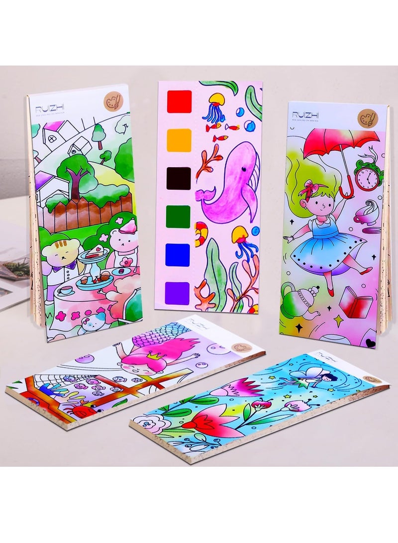 GUDOO 4 حزم من مجموعات الطلاء بالألوان المائية للأطفال، مجموعة طلاء مائية محمولة للسفر مع الألوان والفرش، فنون وحرف يدوية للبنات والأولاد، كتب طلاء بالألوان المائية للأطفال للتلوين بالألوان المائية للأطفال - Image 4