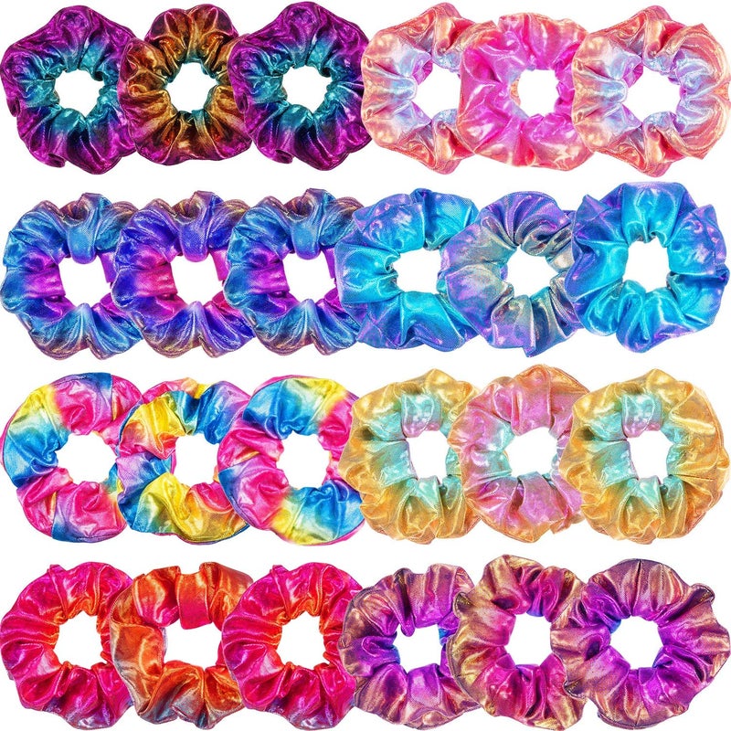 Tatuo 24 Pieces Rainbow Hair Scrunchies Elastic Bands Scrunchy Colorful Hair Ties Ropes for Women Girls Gymnastics Birthday Party Favors, Large(Rainbow Colors) - Image 1