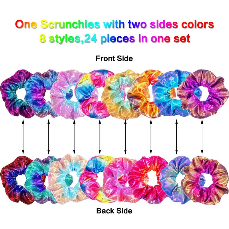 Tatuo 24 Pieces Rainbow Hair Scrunchies Elastic Bands Scrunchy Colorful Hair Ties Ropes for Women Girls Gymnastics Birthday Party Favors, Large(Rainbow Colors) - Image 2