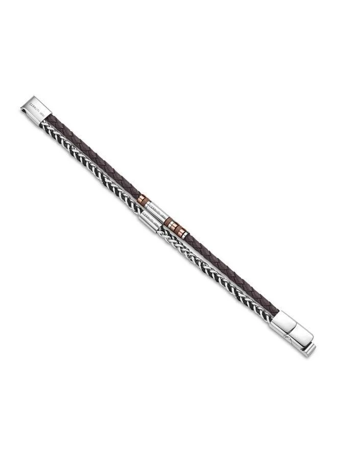 CERRUTI 1881  Silver Stainless Steel Black Leather Braided Bracelet for Men 180mm for Men | Best Price UAE