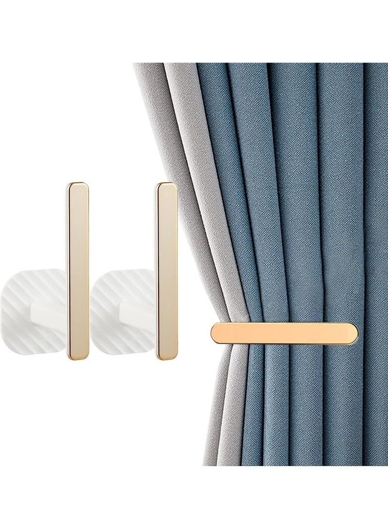 2Pcs Gold Curtain Holders Self Adhesive Curtain Tieback L Shaped Wall Mounted Hook Drapery Curtain Tiebacks Window Treatment Holdbacks for Home and Cafe Balcony Decorative Curtain Drapery - Image 1