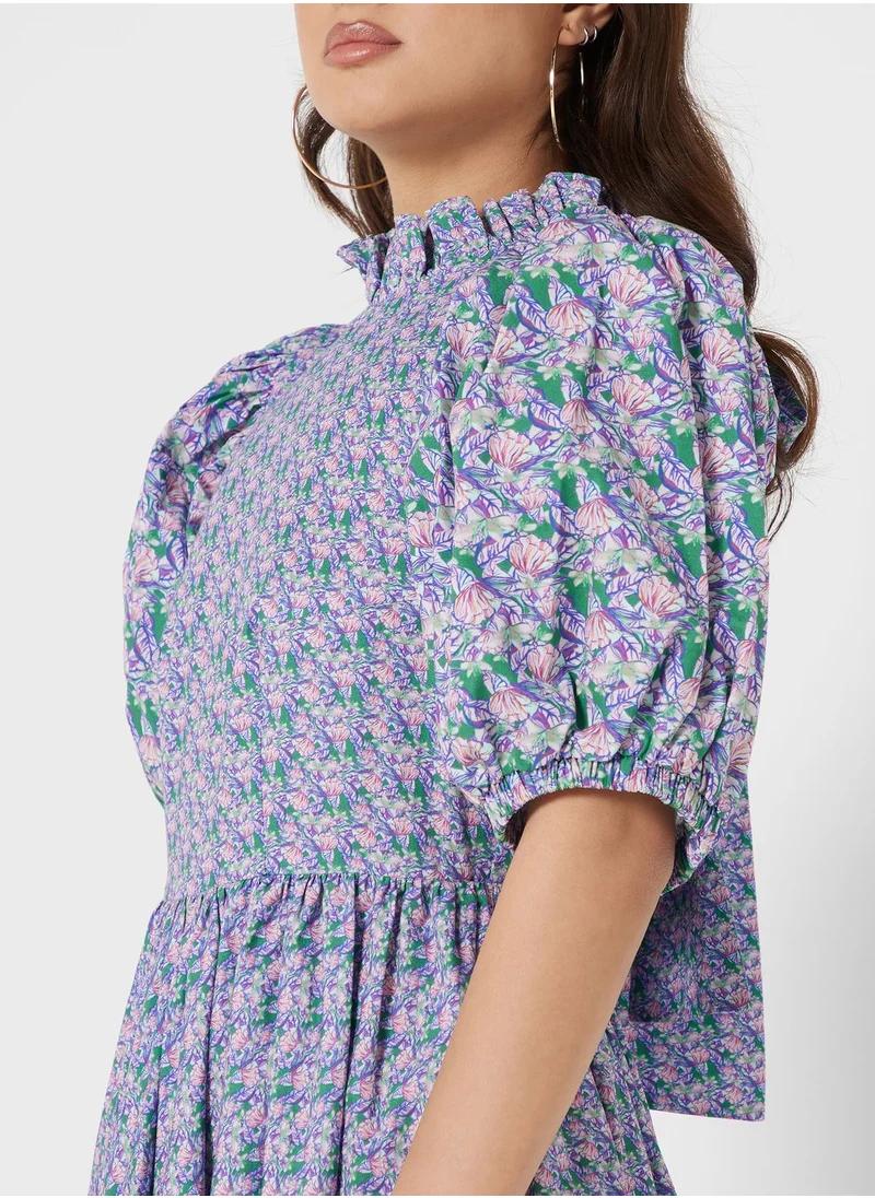 نوكتورن Balloon Sleeve Printed Dress