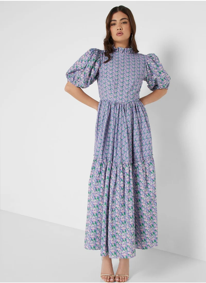 نوكتورن Balloon Sleeve Printed Dress