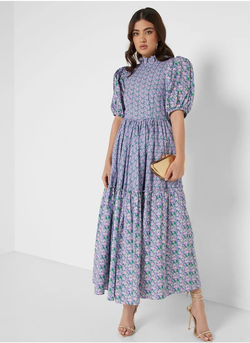 Nocturne Balloon Sleeve Printed Dress