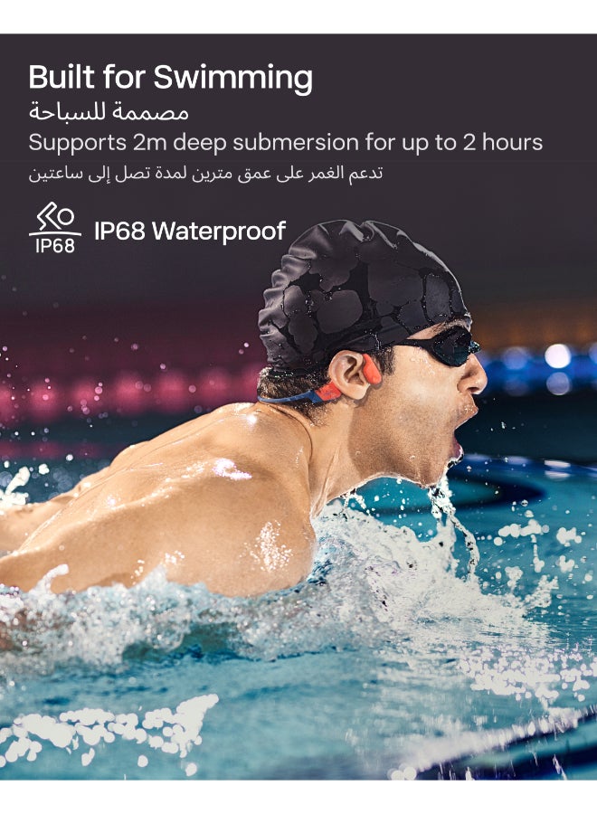 SHOKZ OpenSwim Pro Bone Conduction Headphones - IP68 Waterproof, Bluetooth 5.4, 32GB MP3 Storage, Noise Cancelling - Red - Image 2
