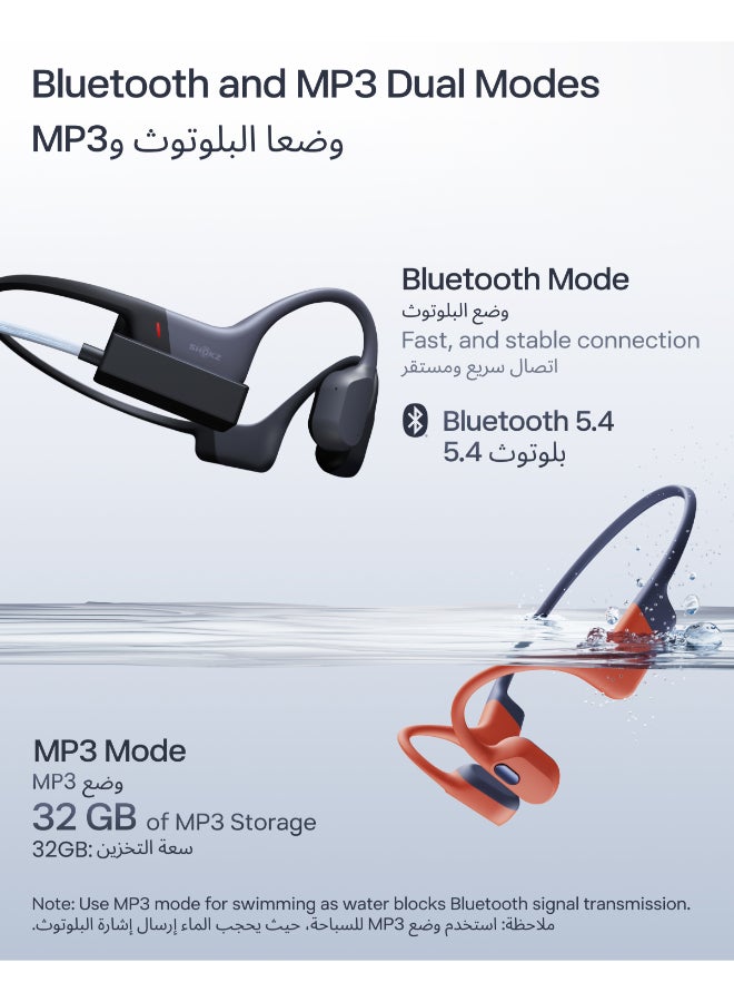 SHOKZ OpenSwim Pro Bone Conduction Headphones - IP68 Waterproof, Bluetooth 5.4, 32GB MP3 Storage, Noise Cancelling - Red - Image 5