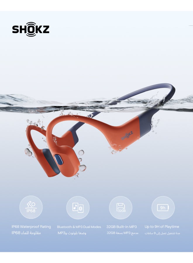 SHOKZ OpenSwim Pro Bone Conduction Headphones - IP68 Waterproof, Bluetooth 5.4, 32GB MP3 Storage, Noise Cancelling - Red - Image 1