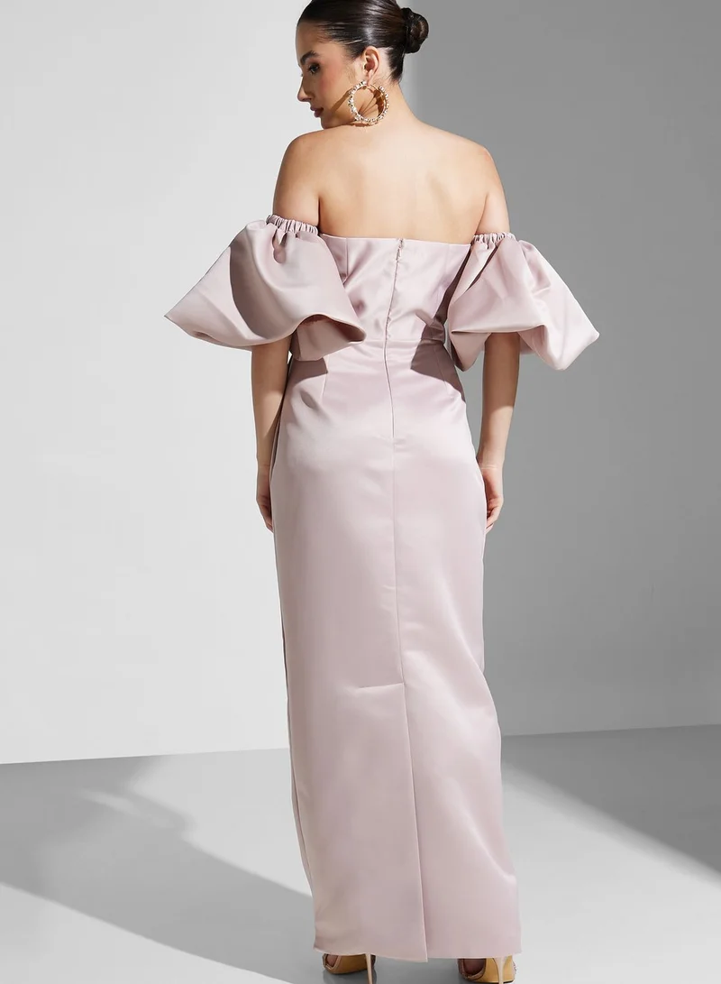 Namshi X Hadia Ghaleb Hadia Ghaleb Bardot Dress With Exaggerated Sleeves