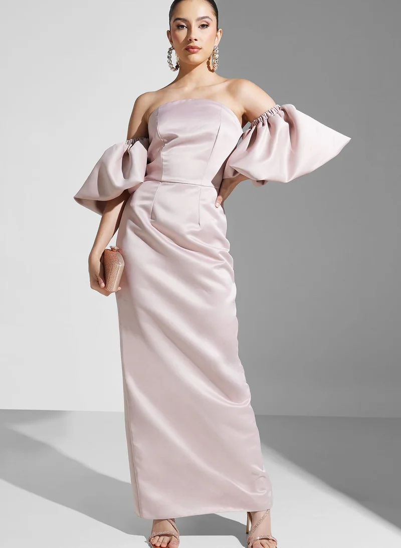 Namshi X Hadia Ghaleb Hadia Ghaleb Bardot Dress With Exaggerated Sleeves