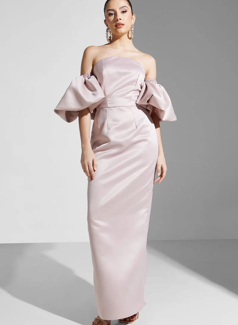Namshi X Hadia Ghaleb Hadia Ghaleb Bardot Dress With Exaggerated Sleeves