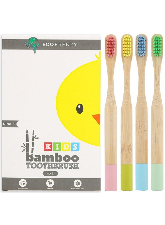 EcoFrenzy - Kids Bamboo Toothbrush - Child Size Soft Bpa Free Color Safe Bristles (4 Pack) - Image 1