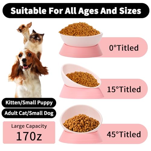 DZXZY French Bulldog Food Bowl, Slanted Tilted Pug Dog Bowl,Non-Slip Pet Feeder for Frenchie, Shih Tzu, Flat Faced Small Dogs, Puppies,Cat(Pink, M -2 Cup) - Image 2