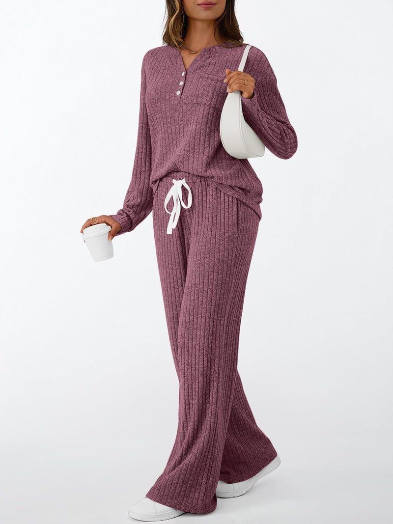 LILLUSORY Womens 2 Piece Lounge Sets Matching Airport Travel Outfits 2026 Spring Clothing Fall Pajamas Sweat Suits Pockets Wine M - Image 3