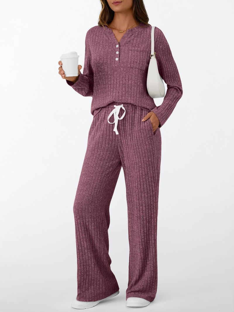 LILLUSORY Womens 2 Piece Lounge Sets Matching Airport Travel Outfits 2026 Spring Clothing Fall Pajamas Sweat Suits Pockets Wine M - Image 2
