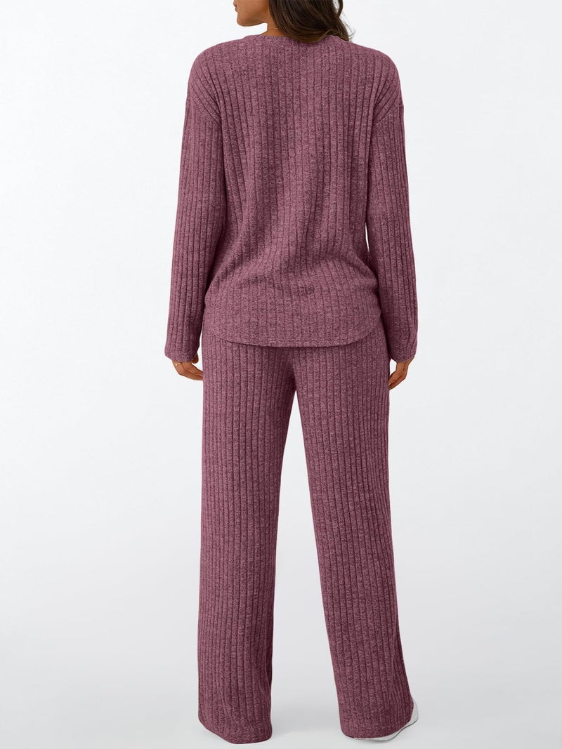 LILLUSORY Womens 2 Piece Lounge Sets Matching Airport Travel Outfits 2026 Spring Clothing Fall Pajamas Sweat Suits Pockets Wine M - Image 4