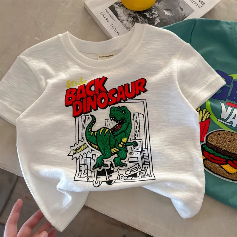 100 Cotton 2025 Children'S Wear Boys' Short-Sleeved T-Shirt Sticker Cartoon Girls' All-Match Round Neck Top - Image 4
