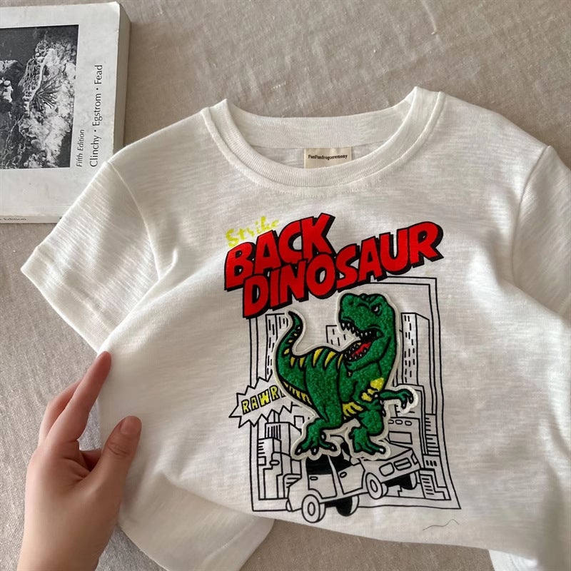 100 Cotton 2025 Children'S Wear Boys' Short-Sleeved T-Shirt Sticker Cartoon Girls' All-Match Round Neck Top - Image 5