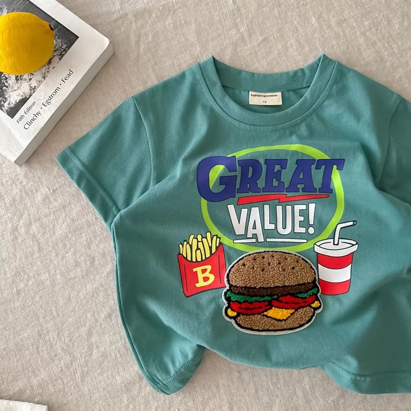 100 Cotton 2025 Children'S Wear Boys' Short-Sleeved T-Shirt Sticker Cartoon Girls' All-Match Round Neck Top - Image 2