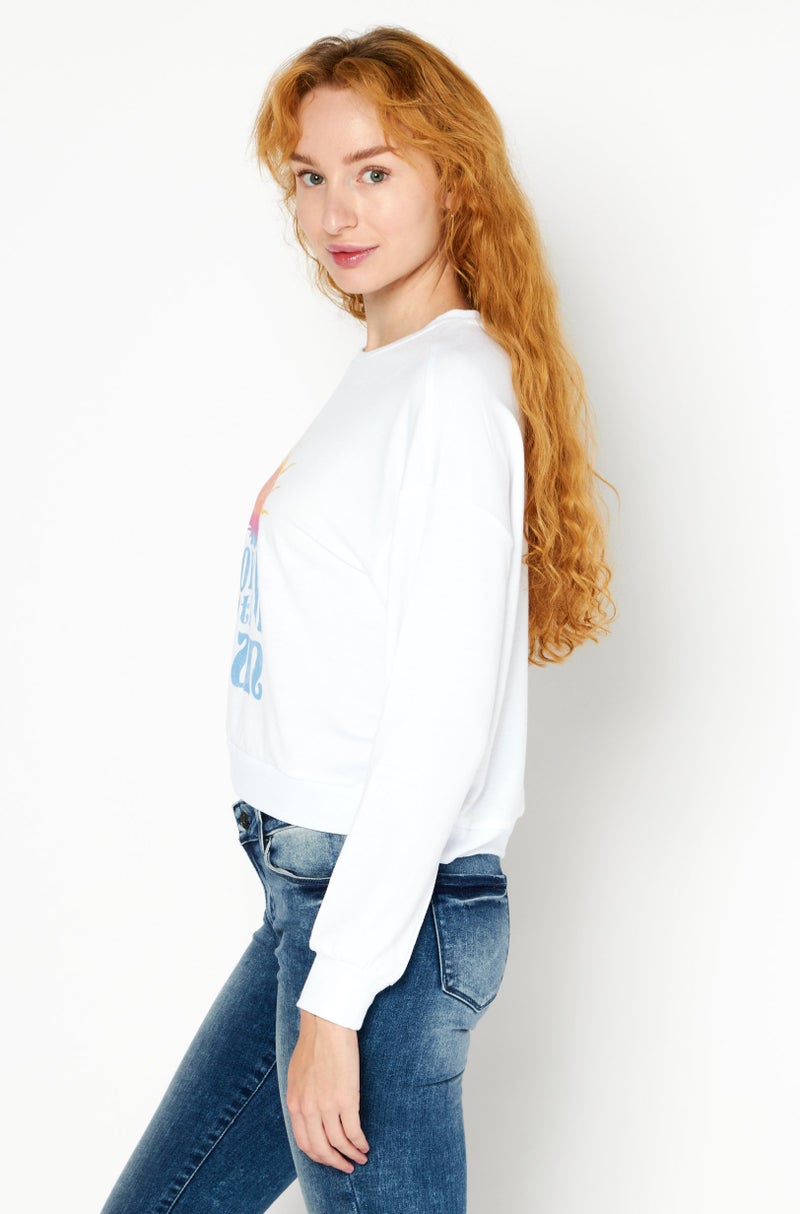 Kensie Women Crew Neck Graphic Print Long Sleeves Sweatshirt, White - Image 4