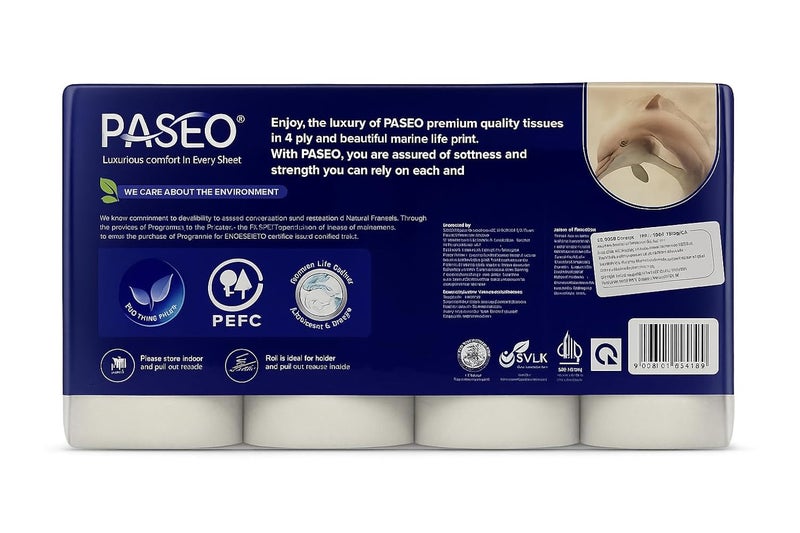 PASEO Dolphin Print Bathroom Tissue Roll | 4 Ply Toilet Paper | Extra Soft & Thick | Skin Safe & Eco-Friendly | Pack of 10 Rolls (800 Sheets per Roll, 8,000 Sheets Total) - Image 2
