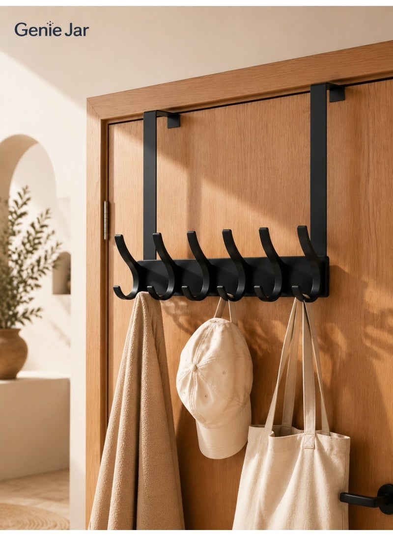 جيني جار خطافات فوق الباب، خطافات ملابس سوداء، خطافات أبواب، خطافات تعليق ملابس باب، خطافات حائطية، مناسبة لتعليق الملابس والمفاتيح والقبعات وحقائب الظهر وتخزين أغراض الحمام وغرفة النوم - Image 1