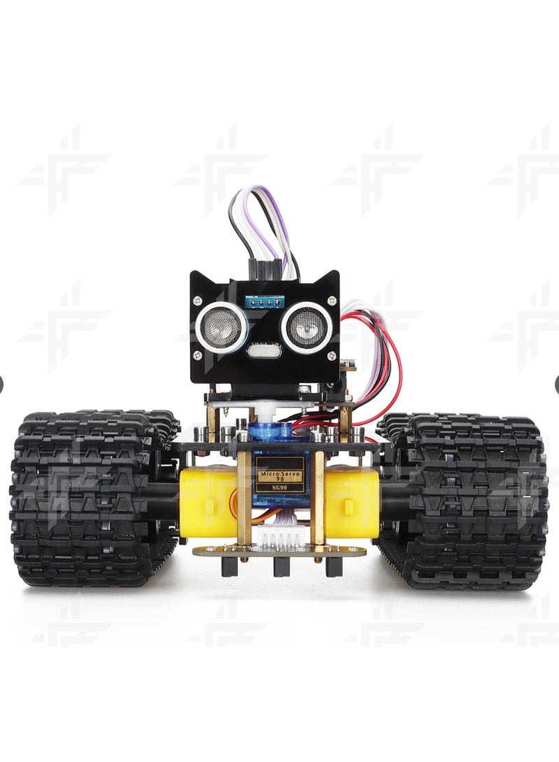 Smart Tracked Robot Kit with Ultrasonic Sensor, Three-Way Line Following, Bluetooth Phone Control, Educational Obstacle Avoidance Robot Car