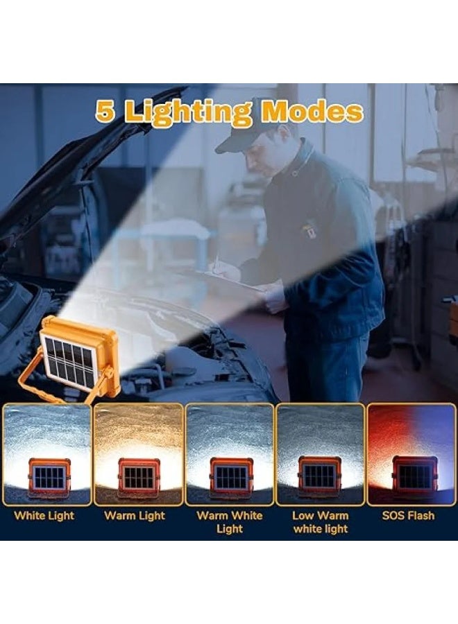 كشاف LED مصباح متنقل عملى محمول للتنقل يعمل بالطاقة الشمسية للتخييم والطوارئ , قابل لاعادة الشحن, عالي السطوع , للتعليق في موقع العمل والمراب وانقطاع الطاقة في حالات الطوارئ والتخييم وبفتحة USB , مصباح العمل قابل للشحن IP66، مع إضاءة LED قابلة للتعديل للاستخدام في الهواء الطلق خلال التخييم وحالات الطوارئ وإصلاح السيارات. - Image 3