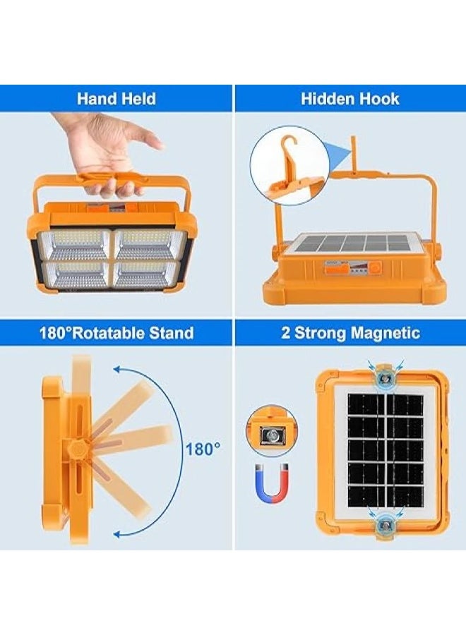 كشاف LED مصباح متنقل عملى محمول للتنقل يعمل بالطاقة الشمسية للتخييم والطوارئ , قابل لاعادة الشحن, عالي السطوع , للتعليق في موقع العمل والمراب وانقطاع الطاقة في حالات الطوارئ والتخييم وبفتحة USB , مصباح العمل قابل للشحن IP66، مع إضاءة LED قابلة للتعديل للاستخدام في الهواء الطلق خلال التخييم وحالات الطوارئ وإصلاح السيارات. - Image 4