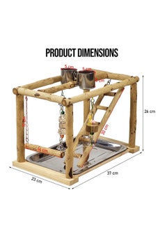 NNC PETS Bird play stand activity center for small birds, Wooden bird playground with Swinging perch, Stainless steel bowls, Climbing ladder, Hanging toys, and Removable tray 37 cm (Beige)  - Image 2
