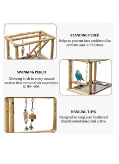 NNC PETS Bird play stand activity center for small birds, Wooden bird playground with Swinging perch, Stainless steel bowls, Climbing ladder, Hanging toys, and Removable tray 37 cm (Beige)  - Image 3
