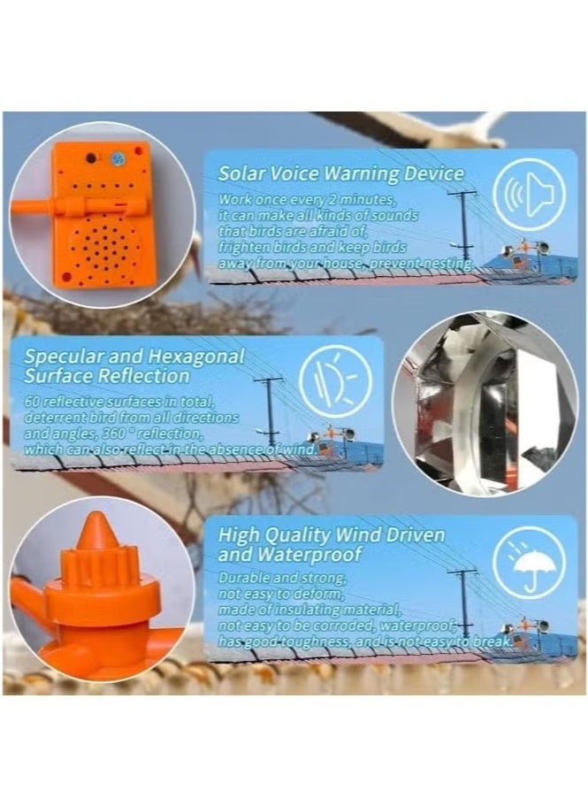 Generic Bird Repellent Devices Reflect-a-Bird Deterrent with Solar Voice Scarer,360° Wind Driven Flash for Outside eon Woodpeckers Keep Scare Birds Away Solar Animal Repeller Reflective (Multicolor)  - Image 3