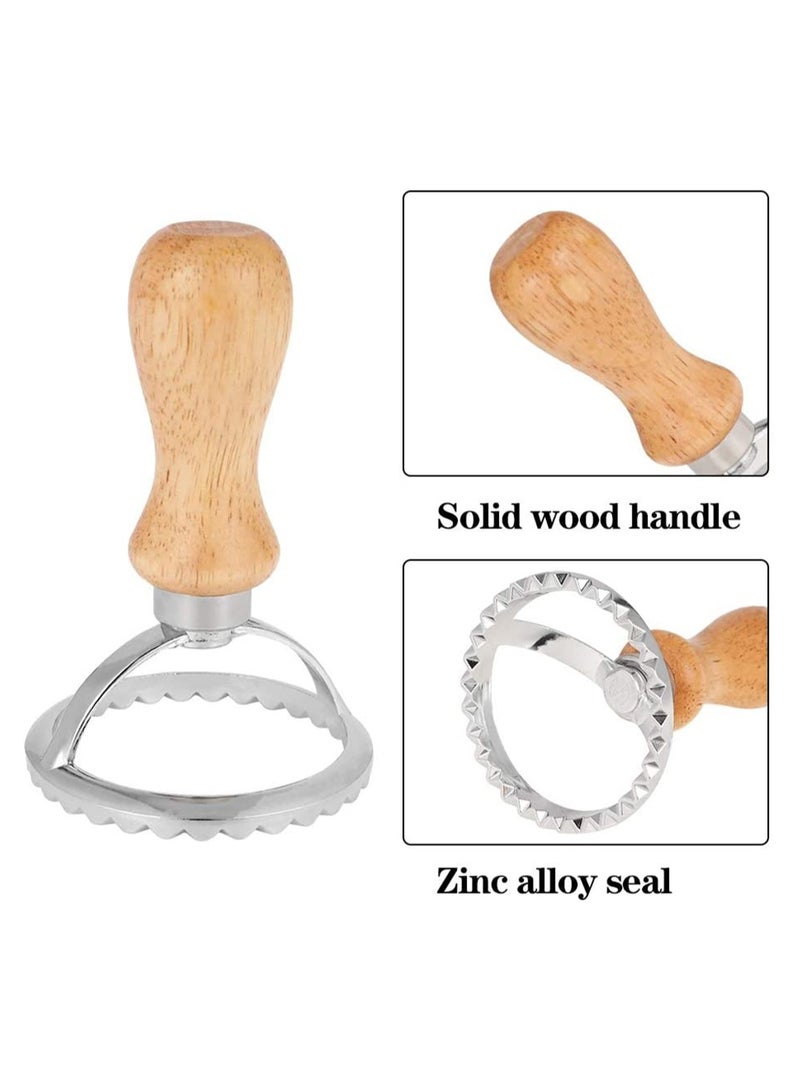 SYOSI طقم قواطع علامات الرافيولي صانع الرافيولي قوالب علامات مع عجلة الدحرجة صانع المعكرونة قالب مع مقبض خشبي وحافة مموجة للرافيولي المعكرونة الزلابية الكعك الخبز - Image 4