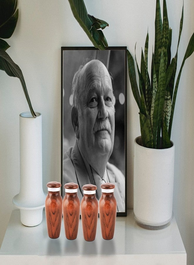BOLD & DIVINE Wooden Textured Theme Keepsake Urn | Human Ashes Memorial Urn, Burial, Funeral Cremation Urns (Red Cherry Wood, Set of 4_Mini) - Image 3