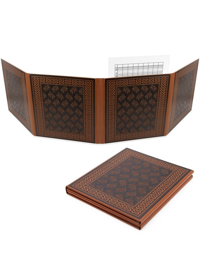 CASEMATIX Dm Screen Faux Leather Embossed Gm Screen Four Panel Folding Dungeon Master Screen With Wet Erase Transparent Pockets And Compatible With Tabletop Roleplaying Games Inserts Not Included - Image 1