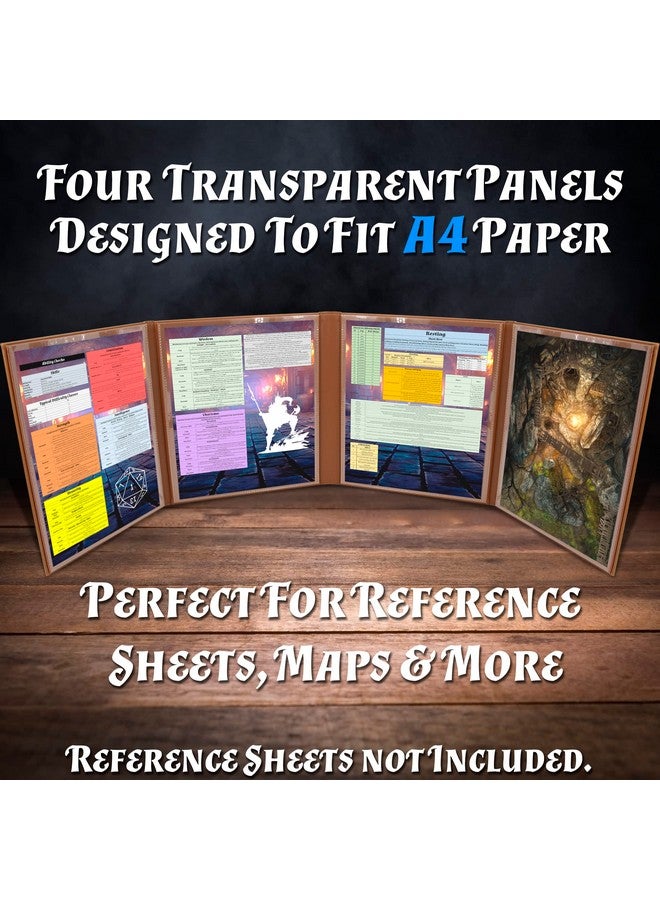 CASEMATIX Dm Screen Faux Leather Embossed Gm Screen Four Panel Folding Dungeon Master Screen With Wet Erase Transparent Pockets And Compatible With Tabletop Roleplaying Games Inserts Not Included - Image 4