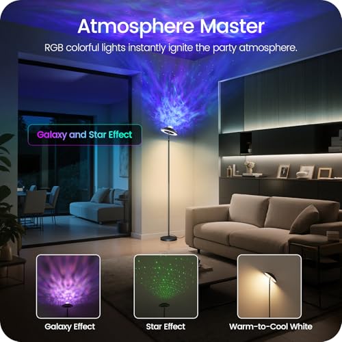 GOEBLESON LED Floor Lamp with RGB Galaxy Projector, 18W Double Sided Corner Light Rotatable, Dimmable Standing Lamp with Remote, Black Modern Lamp for Living Room, Bedroom, Kids Room, Gaming B14LD05 - Image 2