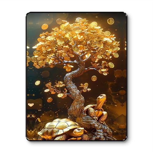 SAF Golden Money Tree Tortoise Wall Art Black Framed Sparkle Laminated Painting for Wealth & Prosperity Vastu Decor | Luxury Positive Energy Poster for Home Office (14 Inch x 11 Inch) K-36108 - Image 1