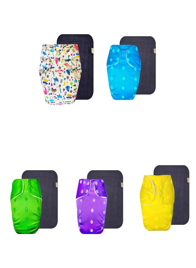 حفاضات قماشية فاخرة من دمبلدو مع حشوة رمادية (عبوة من 5) | مضادة للحساسية | وسادة ماصة من 6 طبقات | أزرار كبس قابلة للتعديل | مثالية للأطفال الصغار | من 3 أشهر إلى 3 سنوات | للجنسين - Image 1