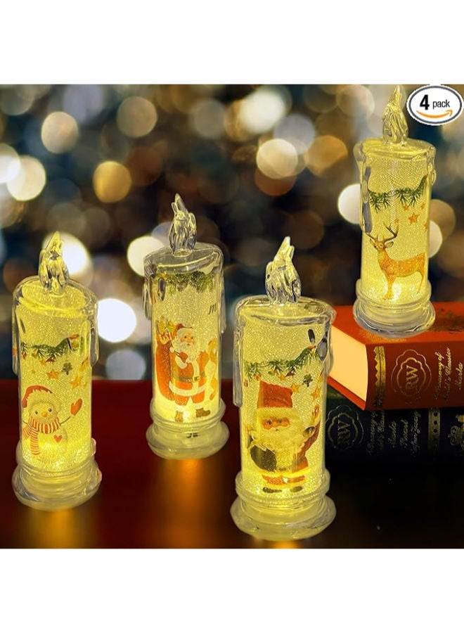 Christmas Flameless Candles with Santa Claus, Snowman,Decals Set of 4, Battery Operated - Image 1