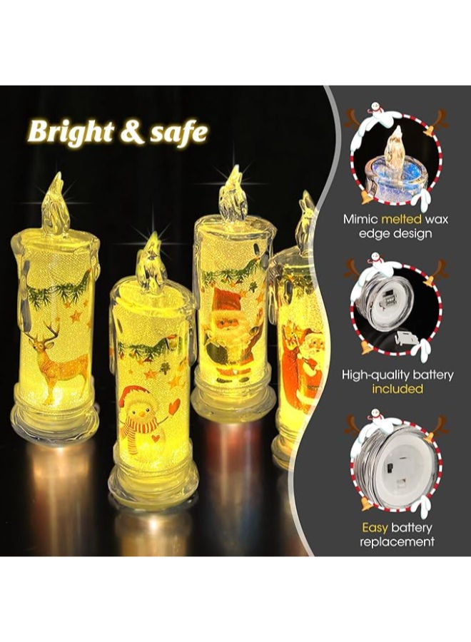 Christmas Flameless Candles with Santa Claus, Snowman,Decals Set of 4, Battery Operated - Image 2