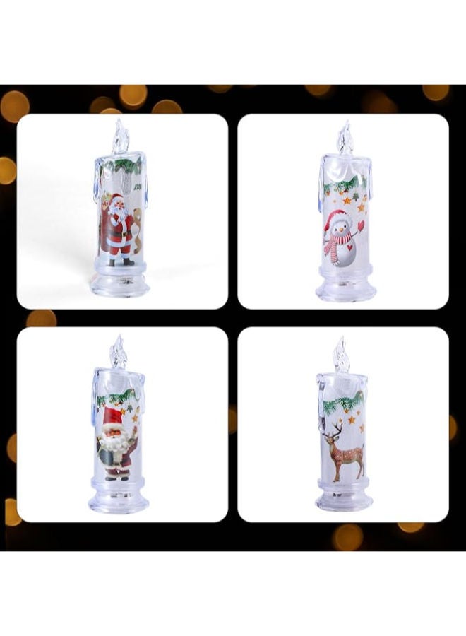 Christmas Flameless Candles with Santa Claus, Snowman,Decals Set of 4, Battery Operated - Image 3