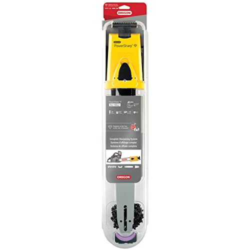 Oregon 18-inch PowerSharp Starter Kit with Bar, Sharpener, and 62 Drive Link PowerSharp Chain, 3/8" Low Profile, .050" Gauge, Portable Sharpening Tool for Chainsaws (541662),Grey/Yellow - Image 1