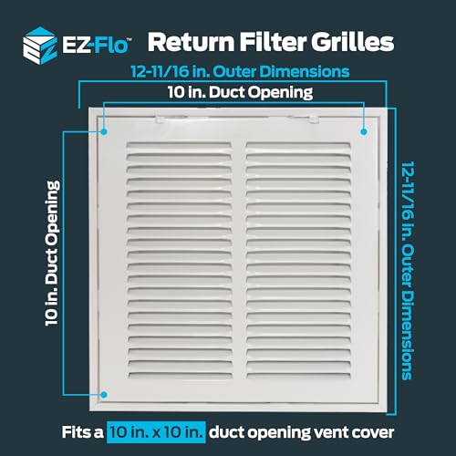 EZ-FLO 10 x 10 Inch (Duct Opening) Return Air Vent Cover for Wall or Ceiling, Solid Steel Return Air Filter Grille, HVAC Vent Cover, White, 61657 - Image 2